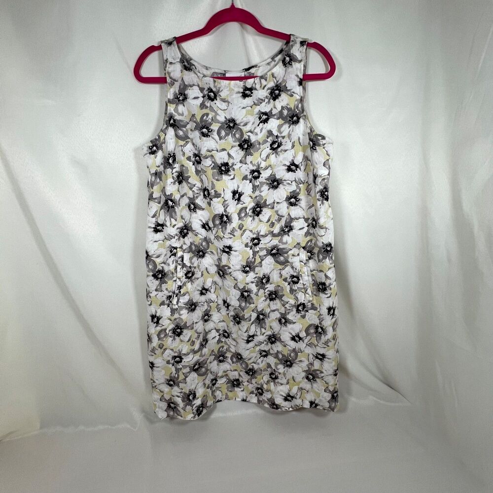 J Jill Love Linen Dress Womens Medium Shift Preppy Sleeveless Pockets Lagenlook